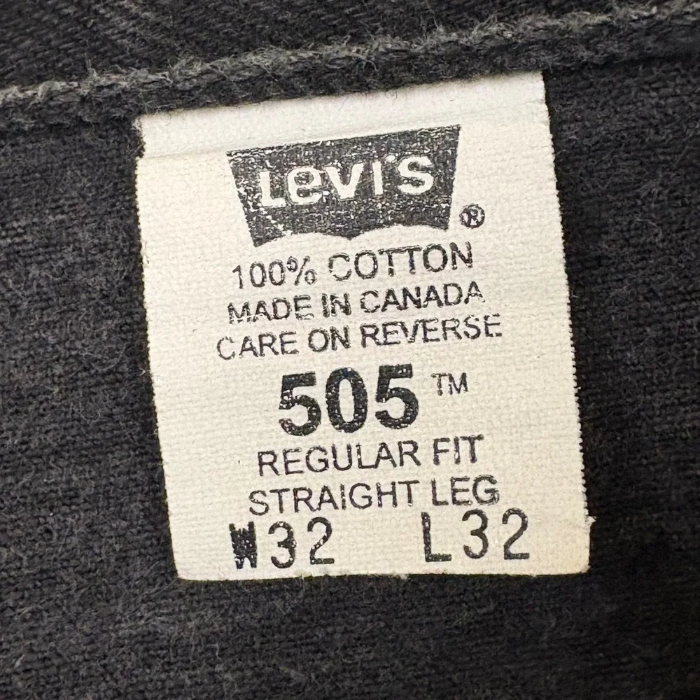 Vintage 1999 Levis 505 Solid Black Jeans No Labels Rare Button 217 Canada 32x32